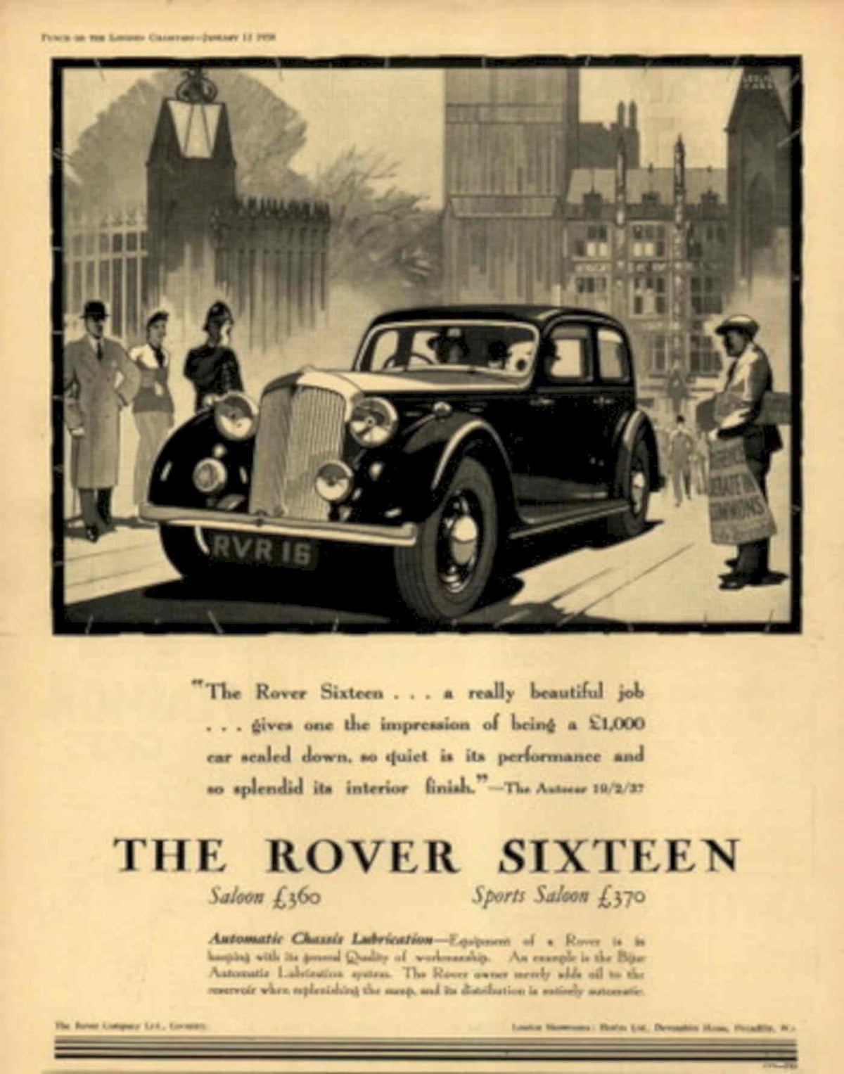Rover Sixteen London 1930s Vintage Retro Advert Poster
