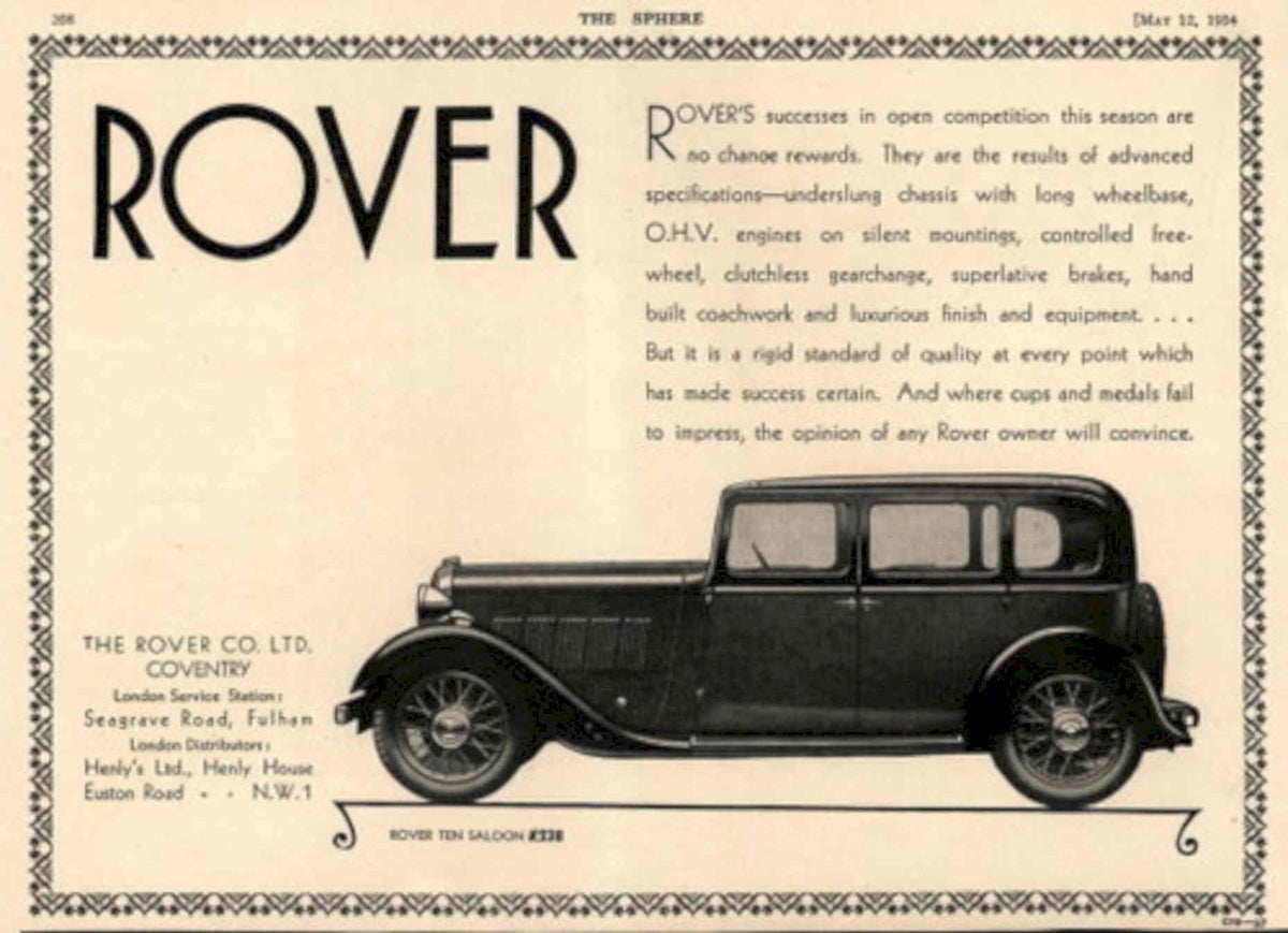 Rover Ten Saloon 1930s Vintage Retro Advert Poster