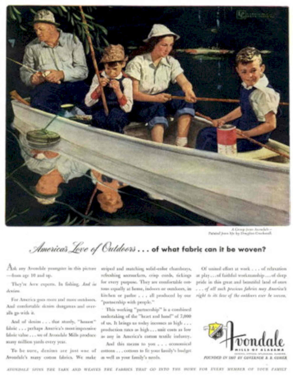 Rowboat Fishing Family 1940s Vintage Retro Advert Poster