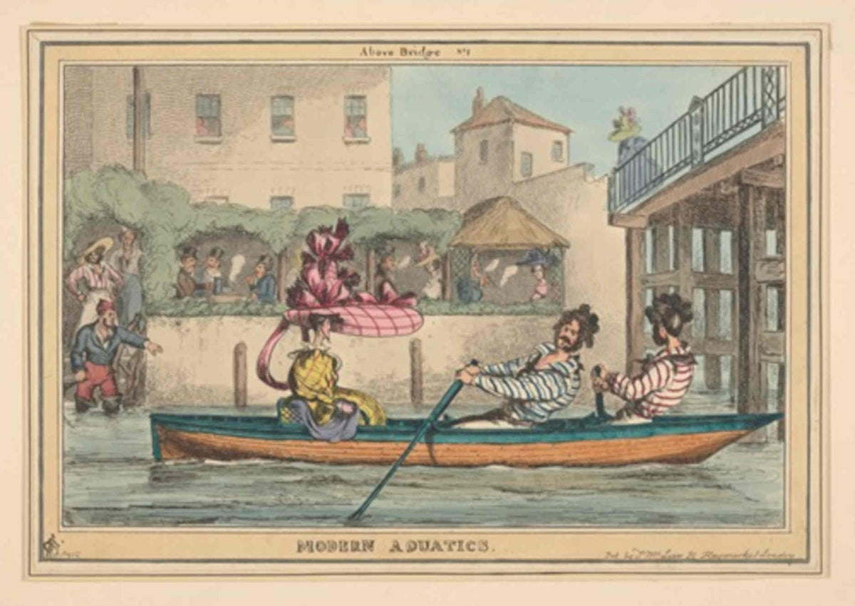 Rowing Canal Bridge GB Cartoon Vintage Retro Advert Poster