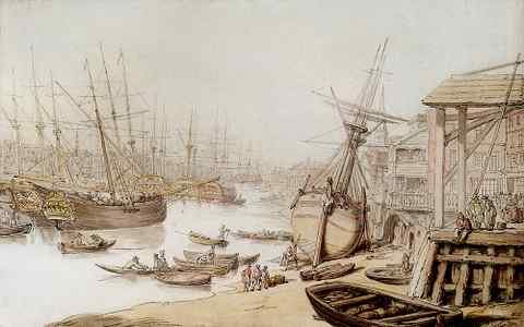 Rowlandson Thomas A View On The Thames With Numerous Ships And Figures On The Wharf A4 Photo Print