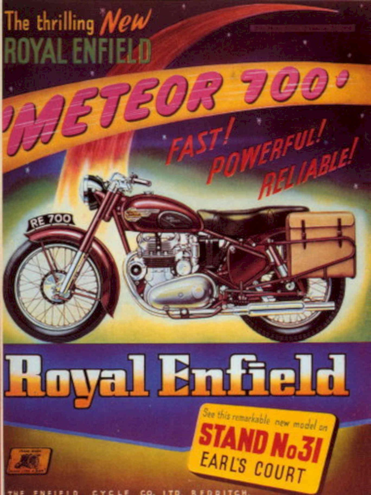Royal Enfield Meteor 1 1950s Vintage Retro Advert Poster