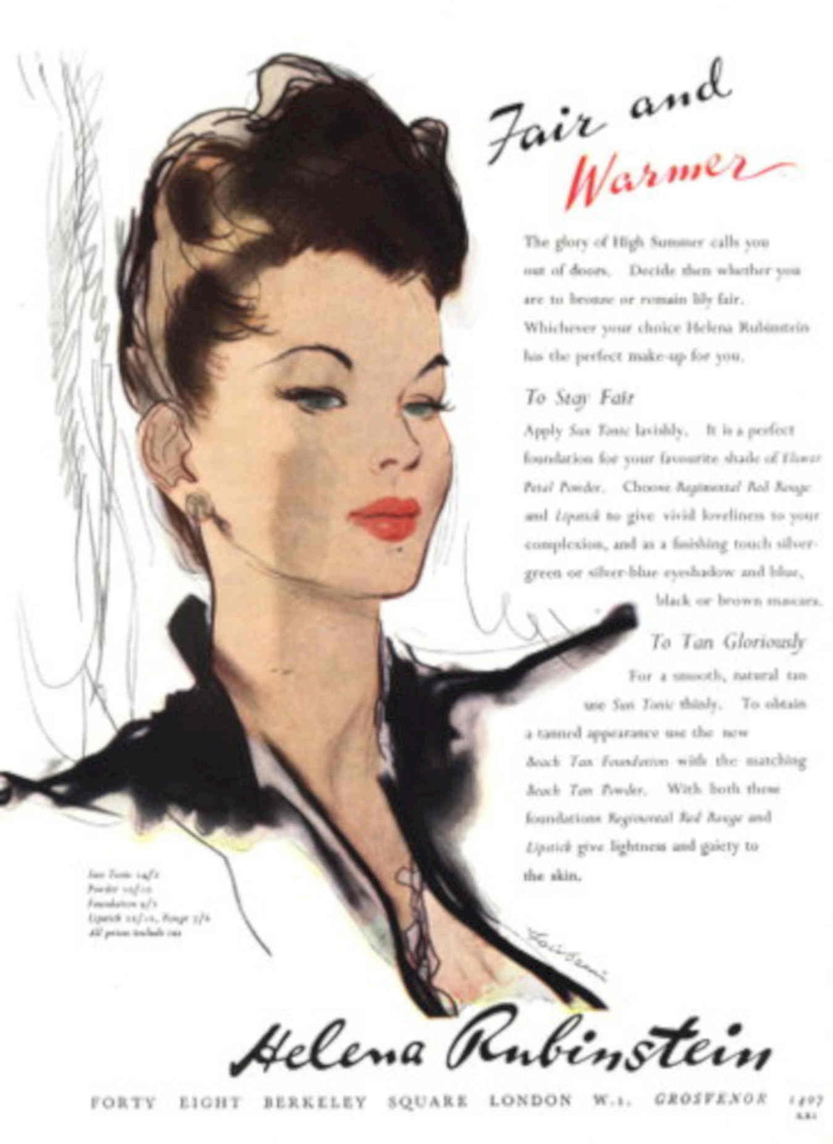 Rubinstein Makeup Sun 1940s Vintage Retro Advert Poster