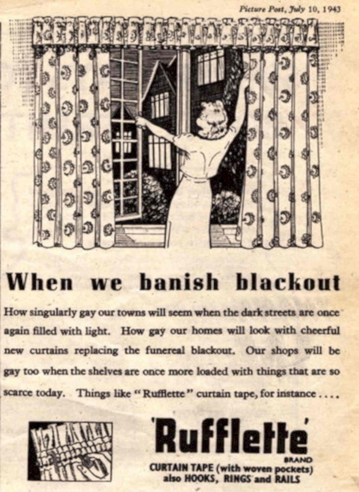 Rufflete Curtains 1943 1940s Vintage Retro Advert Poster