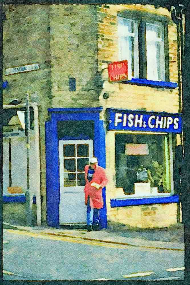 Rural England UK 374037 Luddenden, Yorkshire, Fish And Chip Shop A4 Limited Edition Watercolour Print