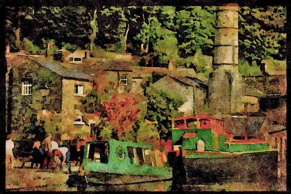 Rural England UK 374066 Rochdale Canal And Barges, Hebden Bridge, West Yorkshire A4 Limited Edition Watercolour Print