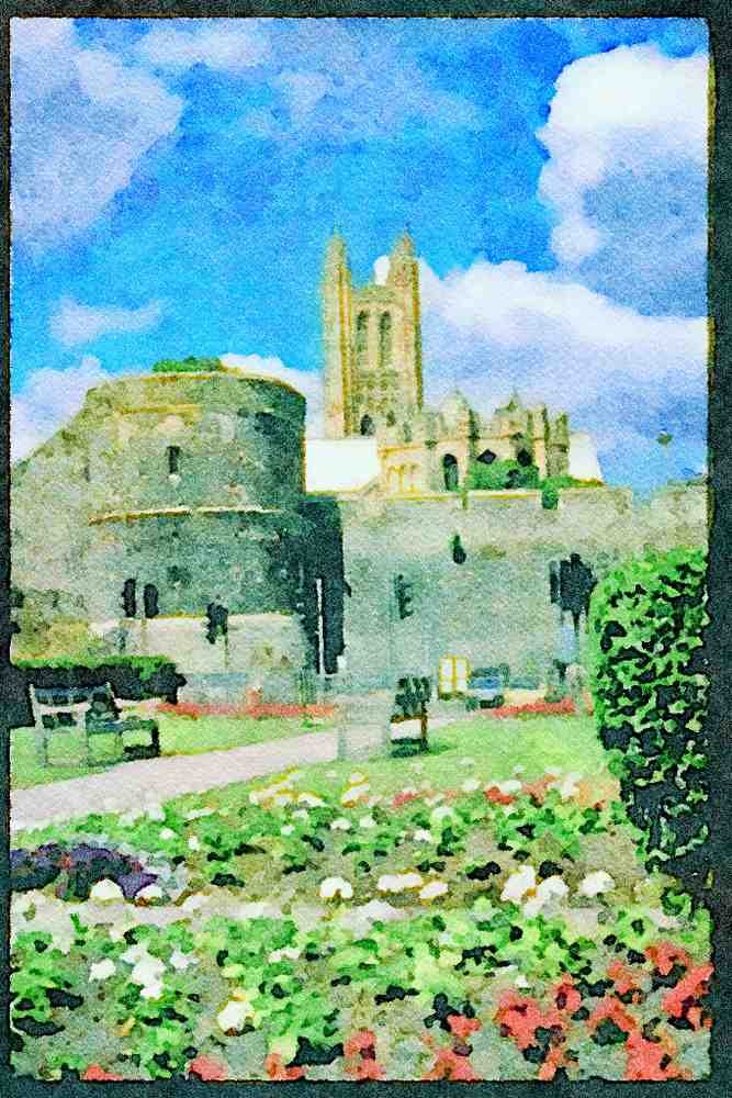 Rural England UK 374094 Cathedral And City Wall, Canterbury, Kent A4 Limited Edition Watercolour Print