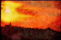 Rural Village France 174027 Provencal Church At Sunset (village Of Mormoiron) A4 Limited Edition Watercolour Print