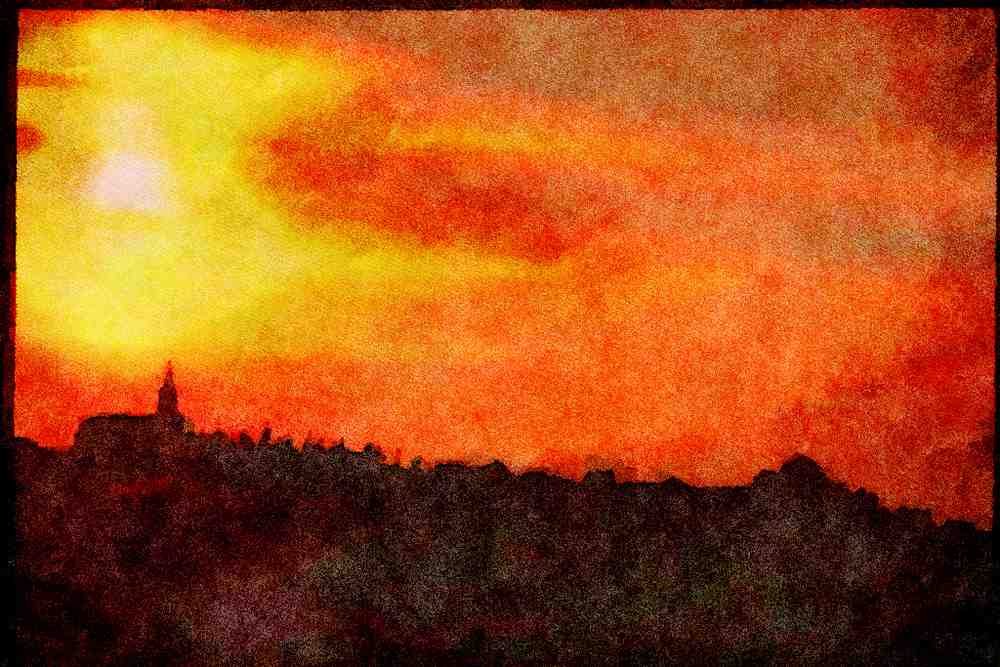 Rural Village France 174027 Provencal Church At Sunset (village Of Mormoiron) A4 Limited Edition Watercolour Print