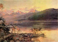 Russell Charles Marion Deer At Lake Mcdonald A4 Photo Print