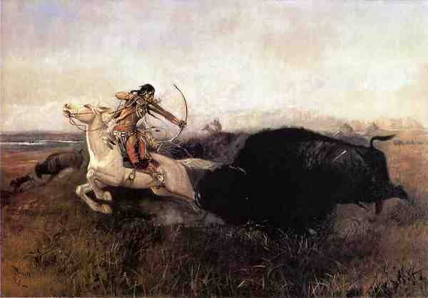 Russell Charles Marion Indians Hunting Buffalo A4 Photo Print