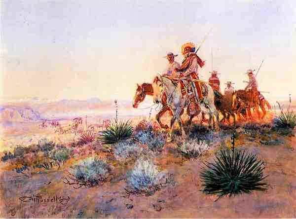 Russell Charles Marion Mexican Buffalo Hunters A4 Photo Print