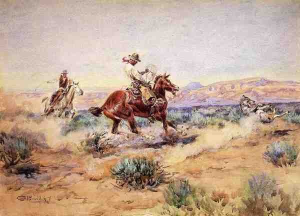 Russell Charles Marion Roping A Wolf A4 Photo Print