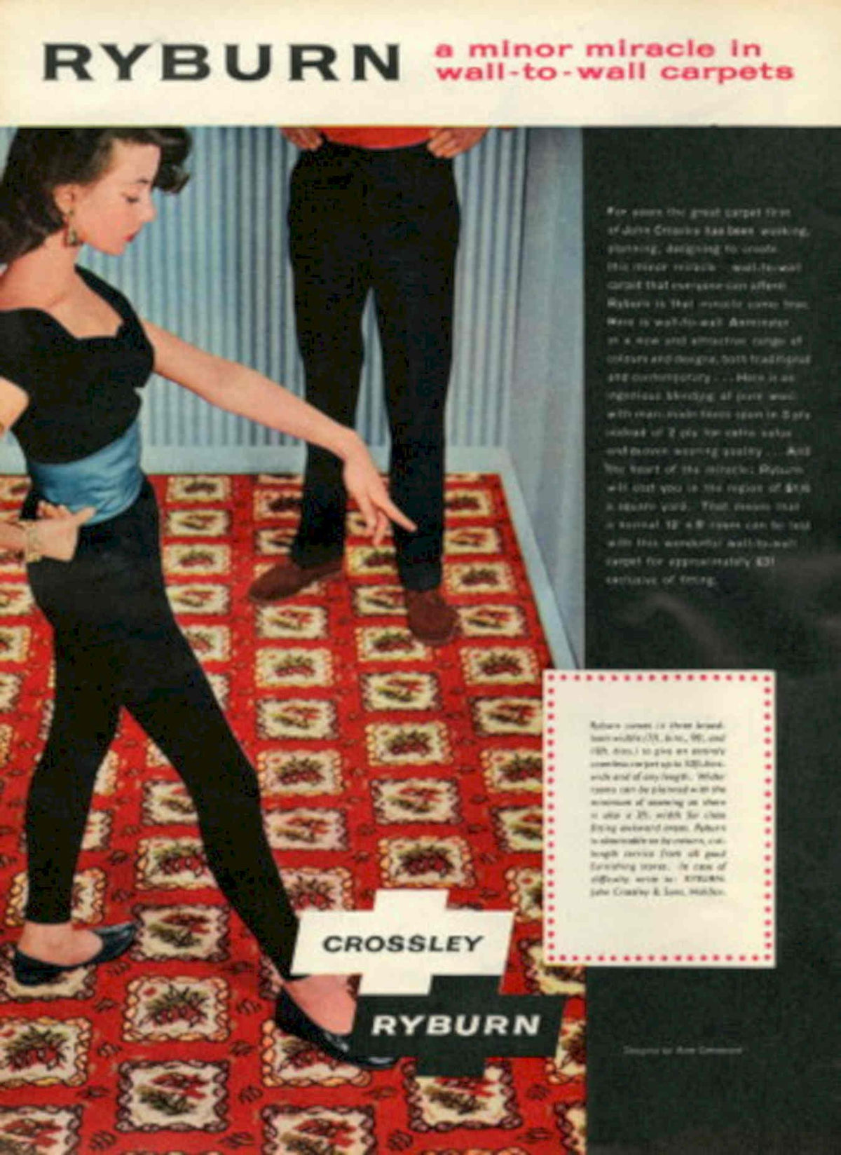 Ryburn Carpet Crossley 1950s Vintage Retro Advert Poster