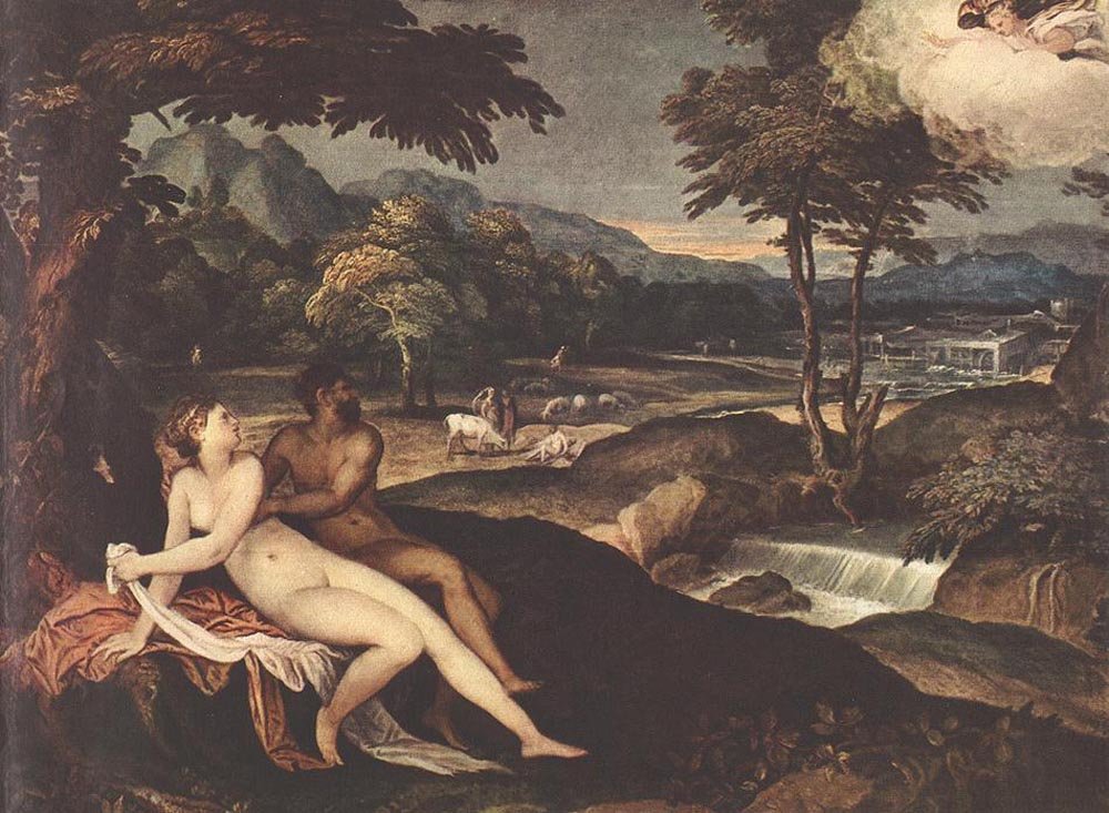 SCHIAVONE Andrea Landscape With Jupiter And Io Art A4 Photo Print