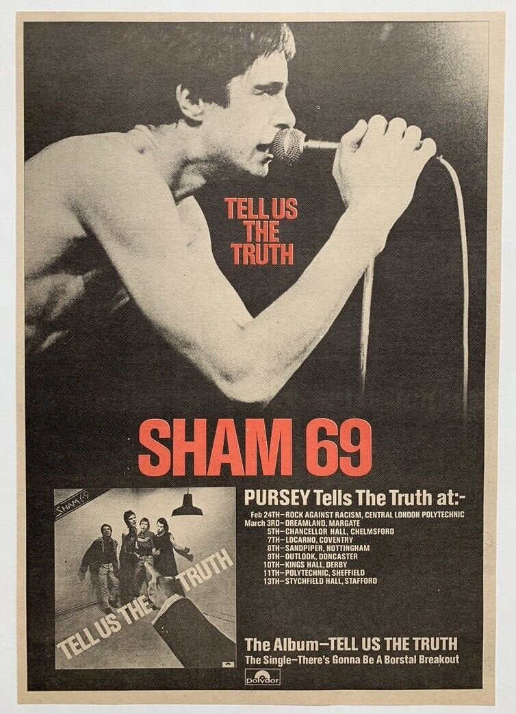 SHAM 69 1978 Punk Flyer A4 Photo Print