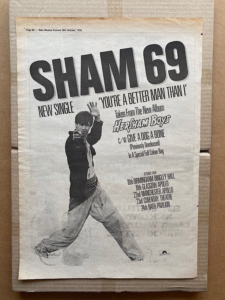 SHAM 69 1979 Punk Flyer A4 Photo Print