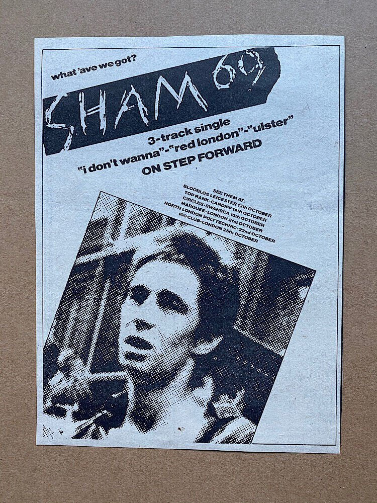 SHAM 69 I DON'T WANNA Punk Flyer A4 Photo Print