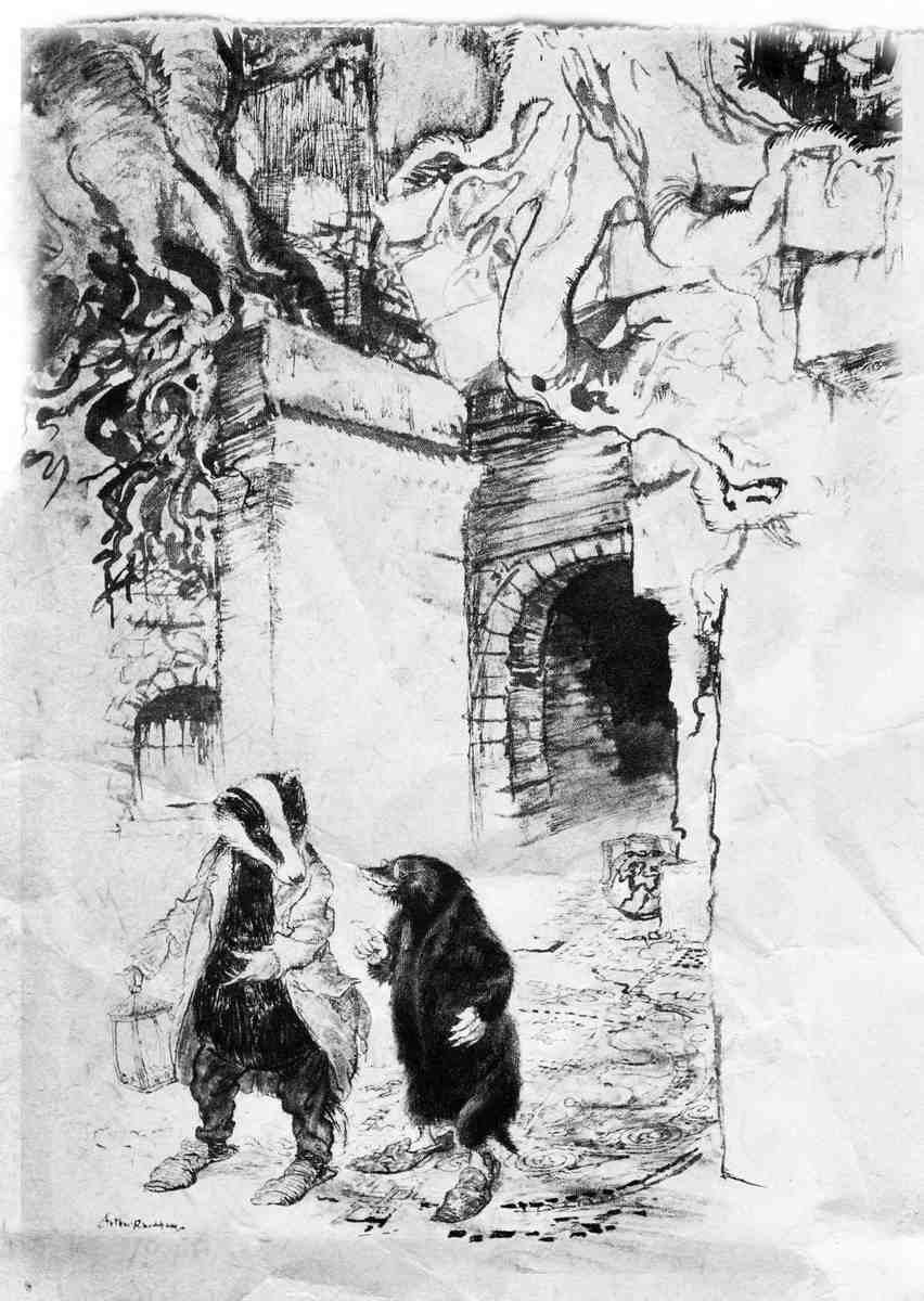 SKETCH Wind in the Willows Arthur Rackham Crossing the hall, they passed down one of the principal tunnels A4 Photo Print