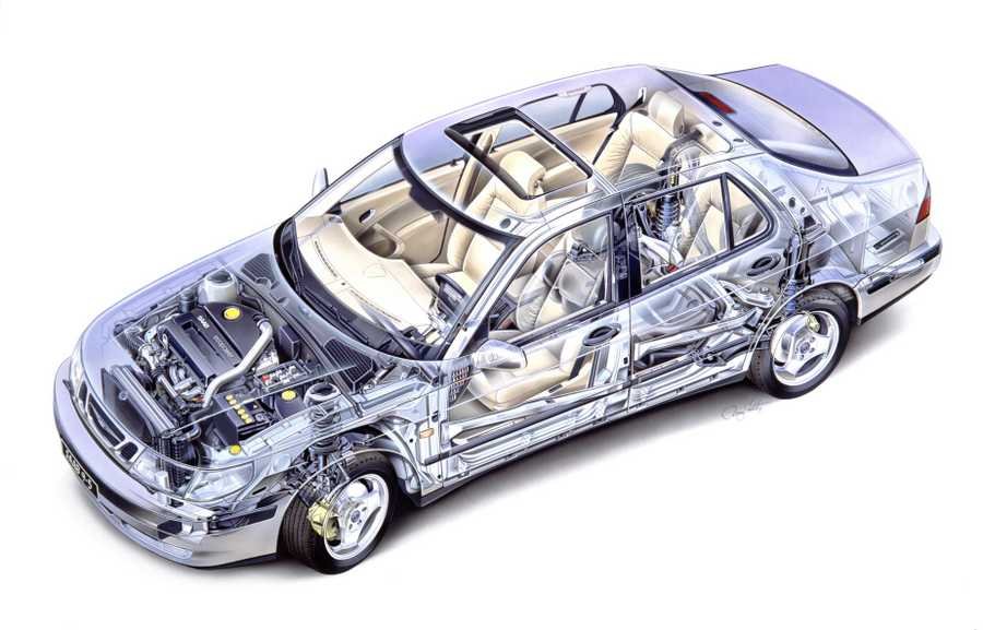 Saab 9 5 Sedan 1997 cutaway A4 Photo Print