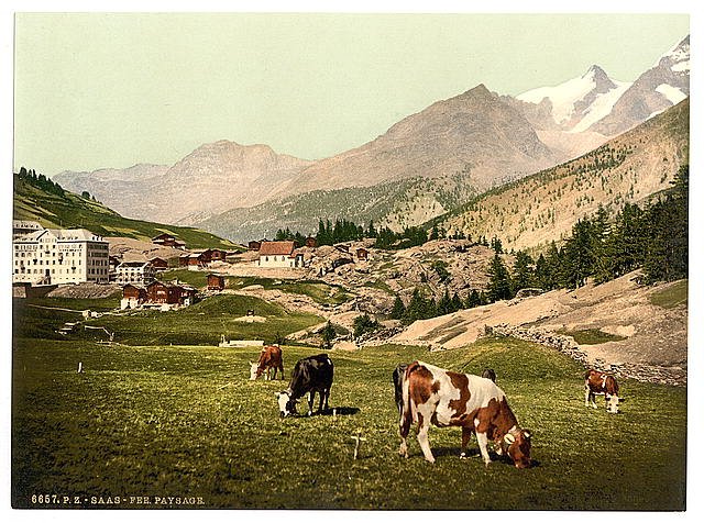 Saas Fee a landscape Valais Alps of Vintage A4 Photo Print