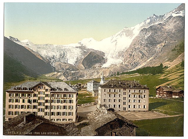 Saas Fee the hotels Valais Alps of Vintage A4 Photo Print