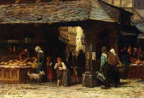 Sadee Philip Lodewijk Jacob frederik A Market Scene In Frankfurt A4 Photo Print