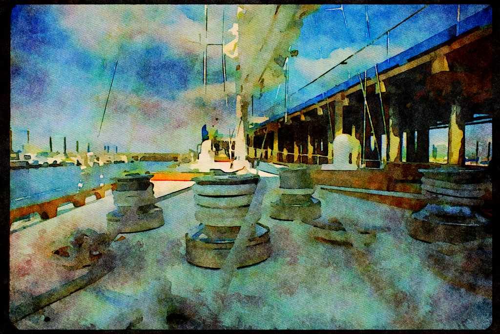 Sailboats Sail Sailing 007013 Winches And Cleats In Use A4 Limited Edition Watercolour Print