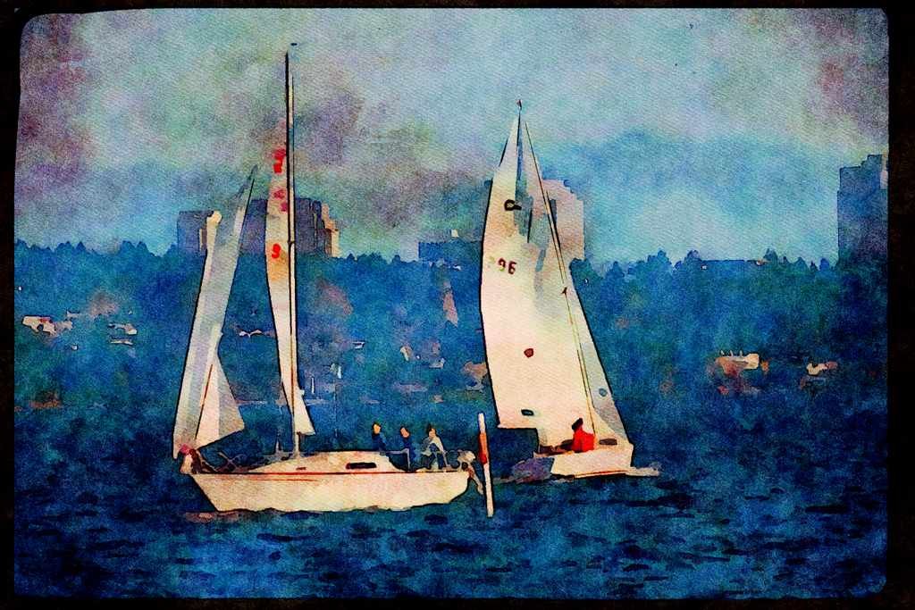 Sailboats Sail Sailing 007024 Turning To Go For Home A4 Limited Edition Watercolour Print