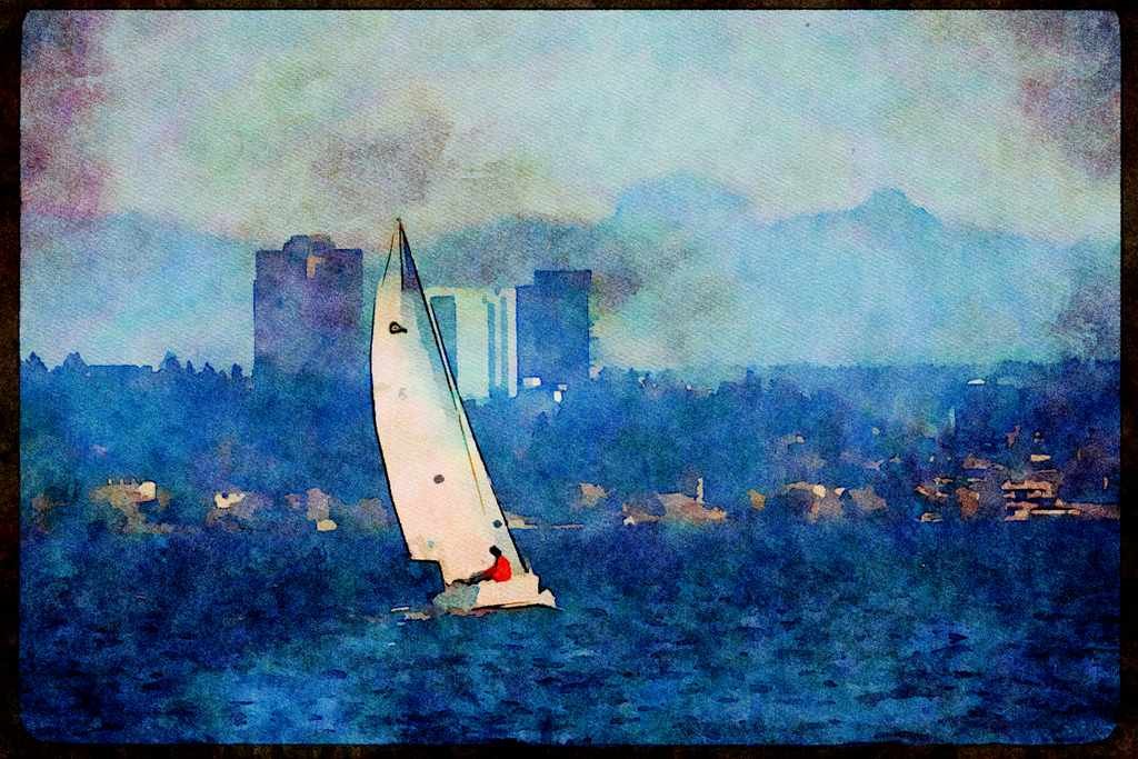 Sailboats Sail Sailing 007026 Sloop Alone Under Sail A4 Limited Edition Watercolour Print