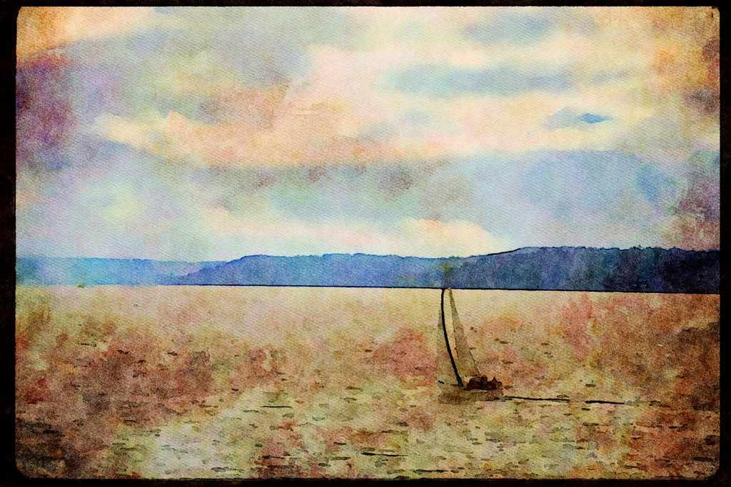 Sailboats Sail Sailing 007037 Sloop In Shimmering Harbour A4 Limited Edition Watercolour Print
