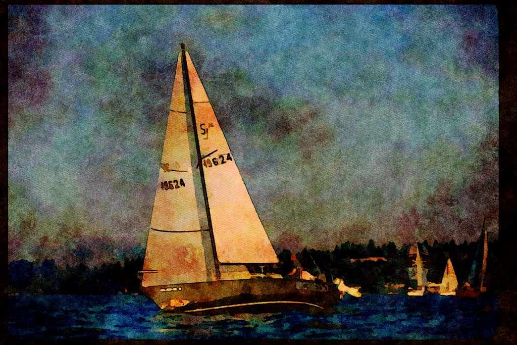 Sailboats Sail Sailing 007040 Sloop Sailing Under Clear Sky A4 Limited Edition Watercolour Print