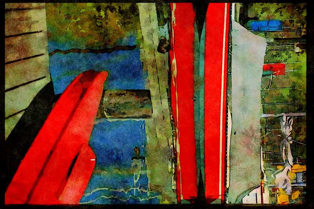 Sailboats Sail Sailing 007047 Red Sailboat Covered At Dock A4 Limited Edition Watercolour Print