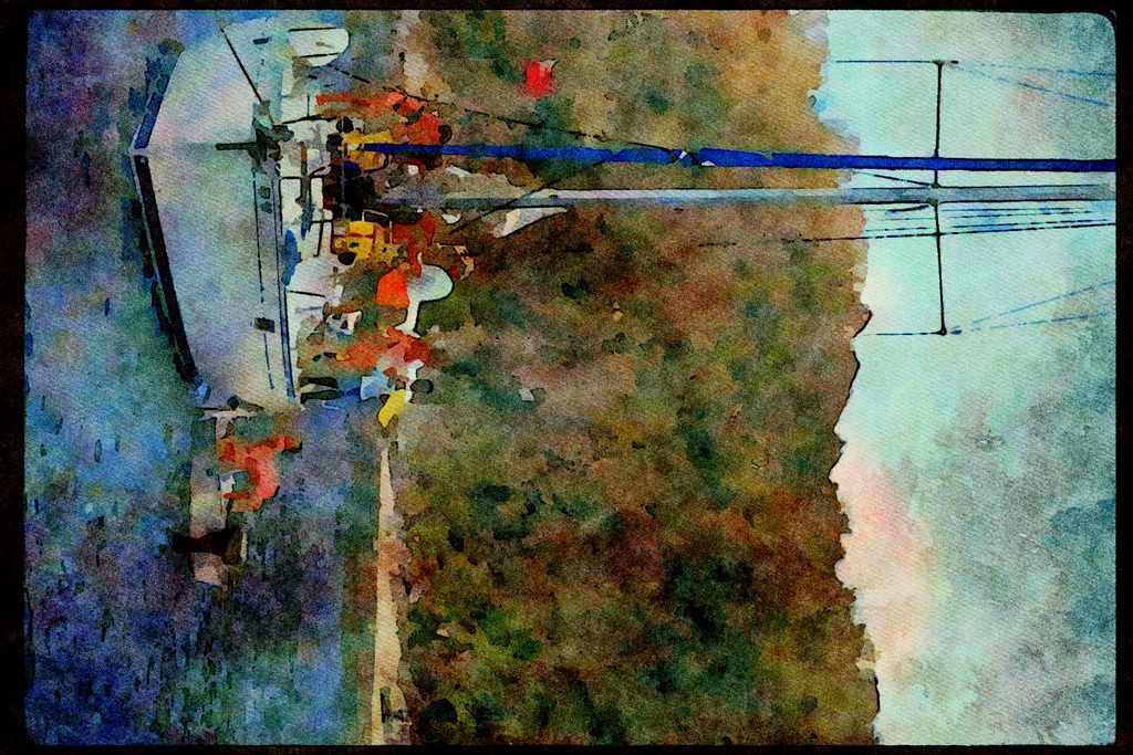 Sailboats Sail Sailing 007057 Loading Scuba Tanks On Sailboat A4 Limited Edition Watercolour Print