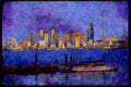 Sailboats Sail Sailing 007061 Sloop At Pier With City Skyline A4 Limited Edition Watercolour Print
