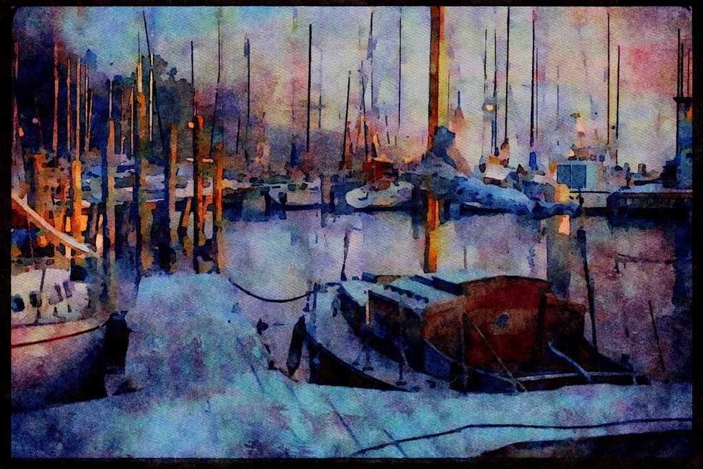 Sailboats Sail Sailing 007063 Masts And Pilings A4 Limited Edition Watercolour Print