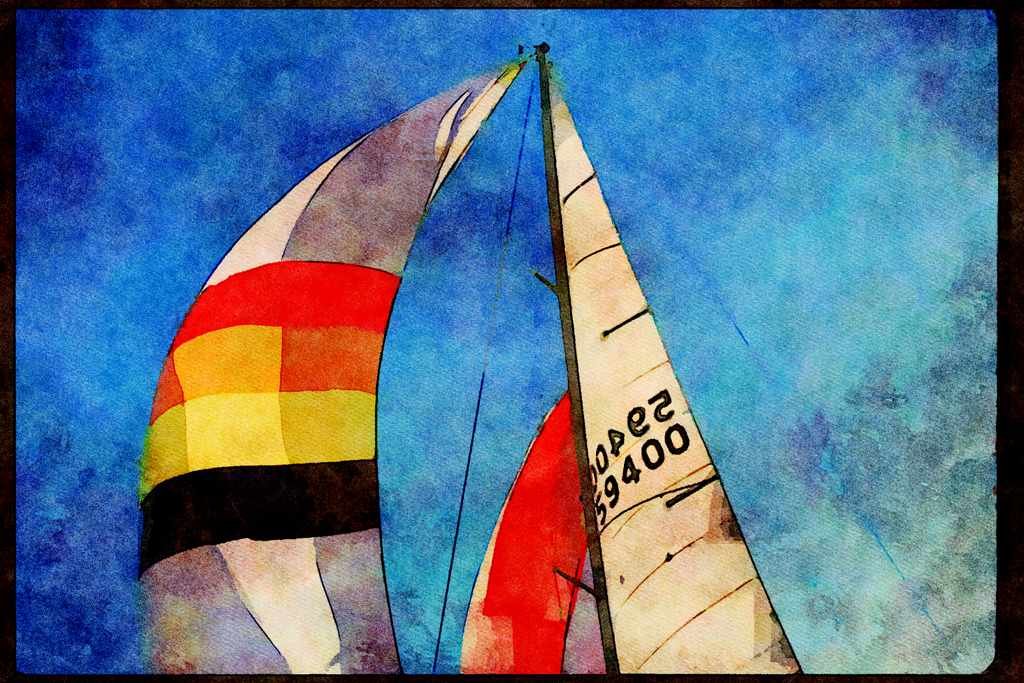 Sailboats Sail Sailing 007076 Spinnaker Sail A4 Limited Edition Watercolour Print