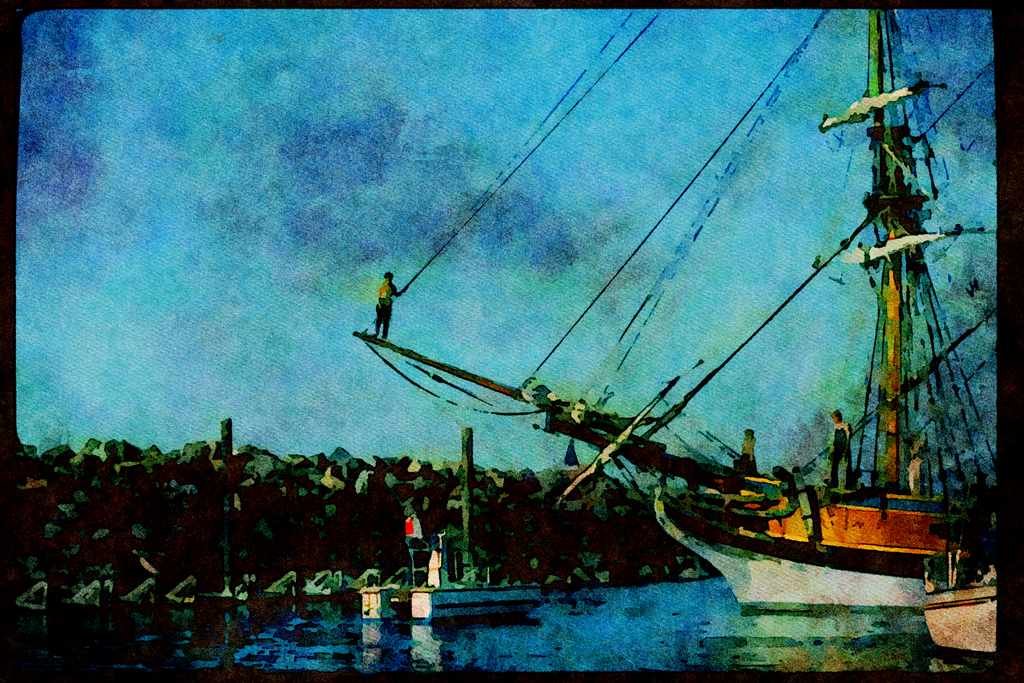 Sailboats Sail Sailing 007090 Lady Washington, Man On Bowsprit A4 Limited Edition Watercolour Print