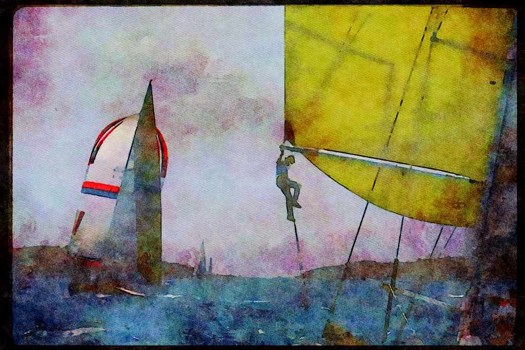 Sailing Boats 172037 Maxi Yachts Racing In St. Thomas, 1988 A4 Limited Edition Watercolour Print
