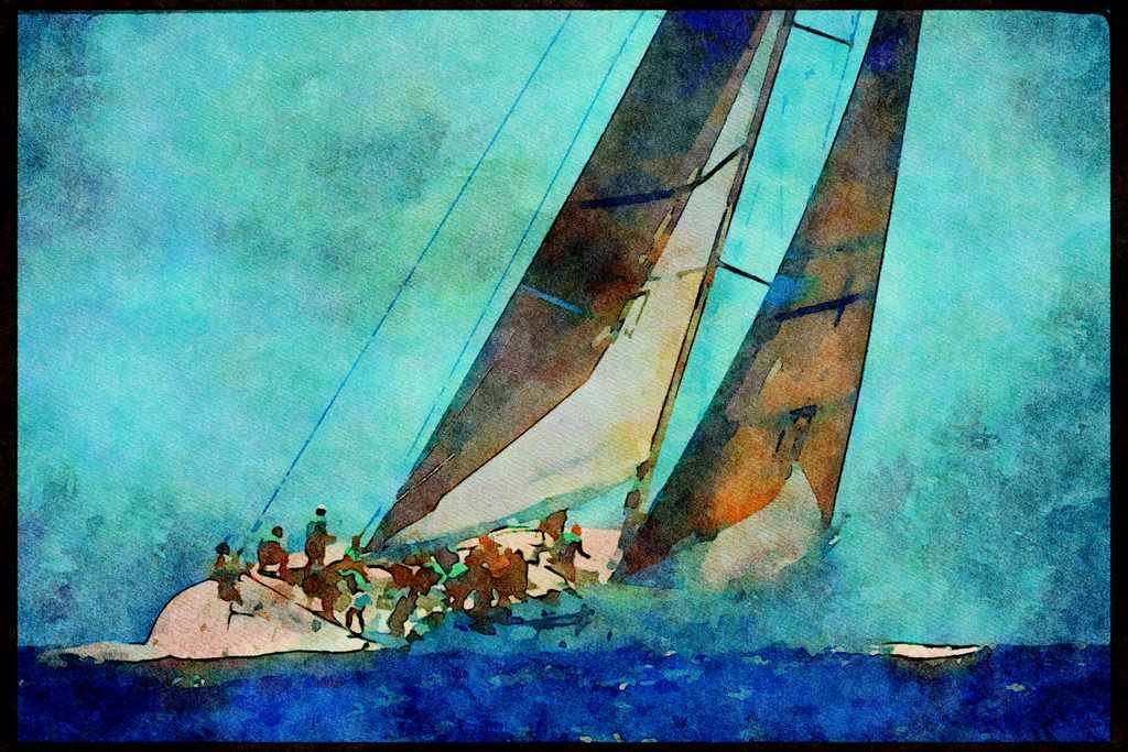 Sailing Boats 172056 Maxi Yacht Drumbeat Powers Upwind In Hawaii A4 Limited Edition Watercolour Print