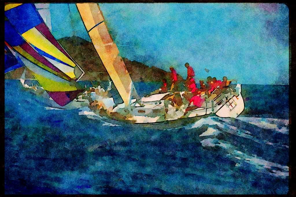 Sailing Boats 172059 Jet Downwind At The Rolex Regatta A4 Limited Edition Watercolour Print