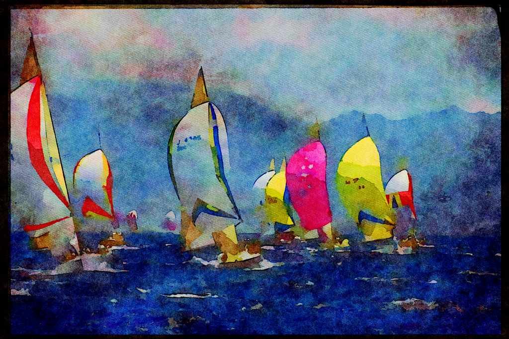 Sailing Boats 172067 Kenwood Cup Racing, Hawaii A4 Limited Edition Watercolour Print