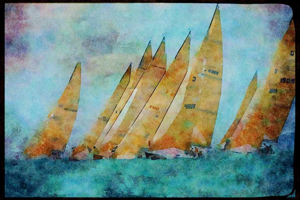 Sailing Boats 172079 50 footers Start Off Key West, Florida A4 Limited Edition Watercolour Print