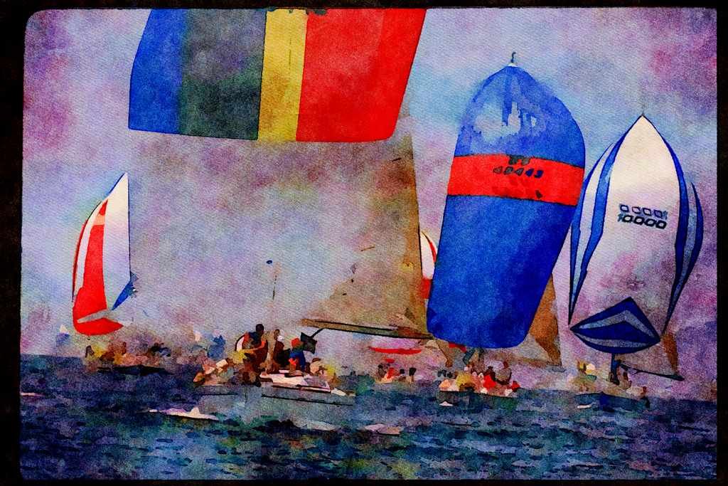 Sailing Sail 338001 Racing Downwind Off Block Island A4 Limited Edition Watercolour Print