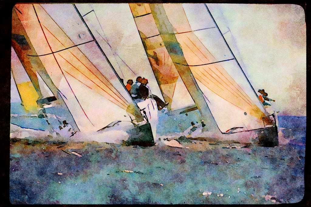 Sailing Sail 338003 Upwind Approach A4 Limited Edition Watercolour Print
