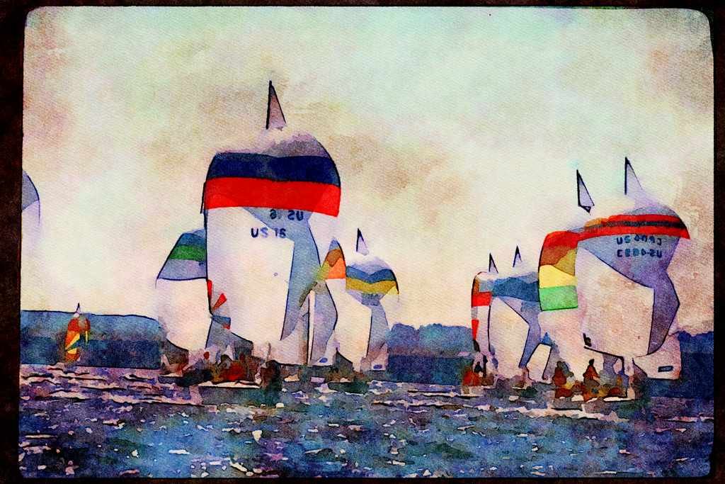 Sailing Sail 338006 J 24's Parade Downwind A4 Limited Edition Watercolour Print