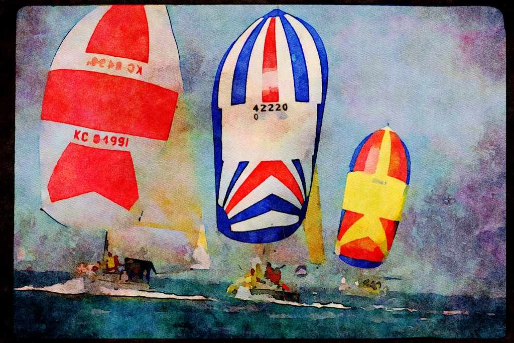Sailing Sail 338007 Downwind In Block Island Sound A4 Limited Edition Watercolour Print