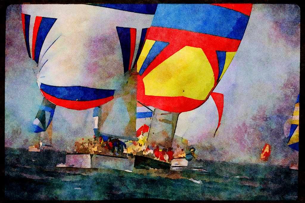 Sailing Sail 338013 Jockeying For Position A4 Limited Edition Watercolour Print