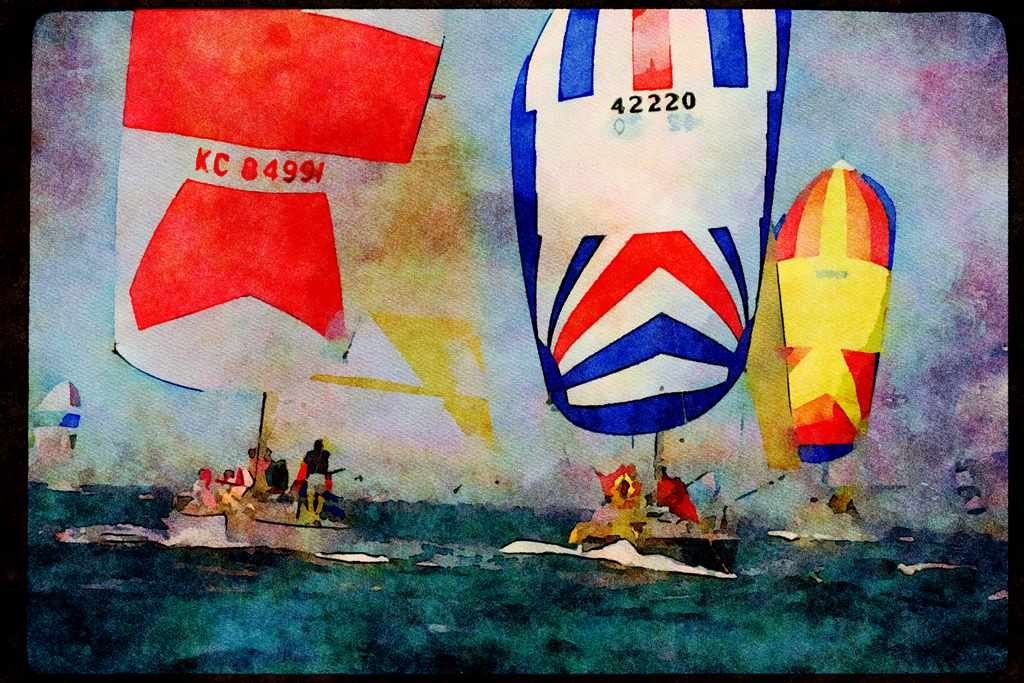 Sailing Sail 338015 Strategy Downwind A4 Limited Edition Watercolour Print