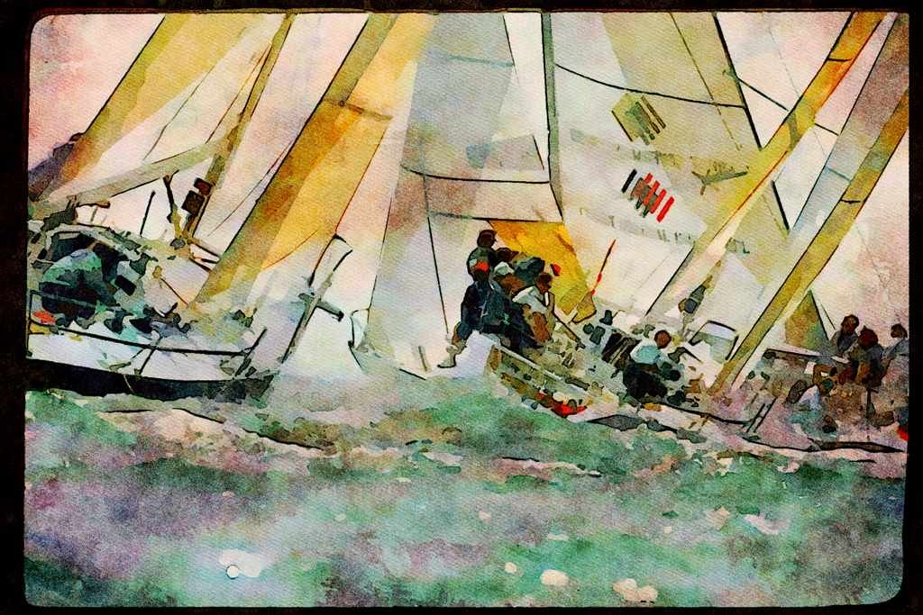 Sailing Sail 338021 Upwind Duel A4 Limited Edition Watercolour Print